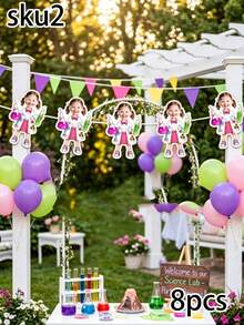 4/8/12pcs Custom Photo Scientist Banner, Personalized Lab Coat Face Bunting, Cute Little Scientist Garland, Mad Science Themed Birthday Party Banner, STEM Event Decor, Playful Science Experiment Backdrop, Home Decor - Multicolor - View 10