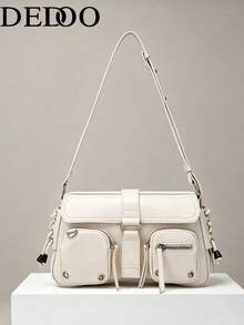 Dedoo 2026 New Women's Solid Color Large Capacity Multi-Pocket Y2K Style Tote Bag, Hippie Fashion Style, Suitable For Cool Girl Handbag And Wallet. (Drawstring Hood Color Shipped Randomly) - Beige - View 7