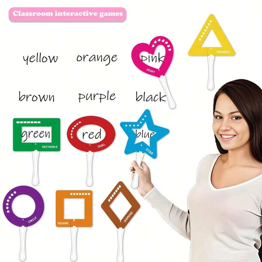 hoojojo 8pcs Double-Sided Shape & Color Matching Cards, Hollow Geometric Shape Recognition Learning Board, Interactive Math Cognitive Puzzle Toy, Classroom Learning Supplies, Educational Stationery, Back To School
