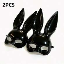 2pcs Shiny Bunny Mask, Black & White, Suitable For Masquerade Ball, Nightclub, Cosplay And Fancy Dress Events - View 11