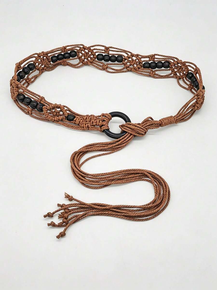 Hollow Out Waist Belt, Rhombus Bohemian Pattern, Polyester Fabric, Suitable For All Seasons
