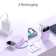 10000mAh Portable Power Bank With Built-In Cables, 22.5W Fast Charging Mini External Battery Pack With LED Display & Lanyard For Phones Tablets,Camping Travel Essentials - Mauve Purple - View 5