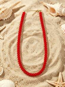 1pc European And American Bohemian Simulated Stone Abacus Beaded Short Necklace, Stainless Steel Accessories, Suitable For Holiday And Beach - Handmade Beaded Faux Stone Stainless Steel Necklace - View 23