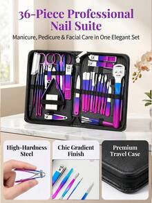 Juego de Cortaúñas de Acero Inoxidable con Degradado de Colores, Kit de Herramientas de Belleza para Manicura con Estuche con Cremallera, Cuidado de Uñas y Eliminación de Piel Muerta - Multicolor - Ver 4