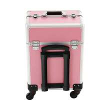 WUPYI Pink Rolling Makeup Train Case Large Capacity Layered Storage Detachable Wheel Lockable Cosmetic Organizer Box 3-Gear Telescopic Rod Carrying Suitcase - Pink - View 8