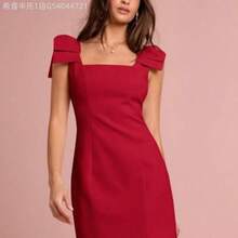 MewMuse.  Vestido mini rosa con gran lazo en el hombro, sin mangas, estilo princesa, romántico para mujer, dulce y elegante para vacaciones, citas, fiestas, graduación, invitadas a bodas, vestido de fiesta, vestidos de verano para mujer, ropa de verano - Rojo - Ver 1