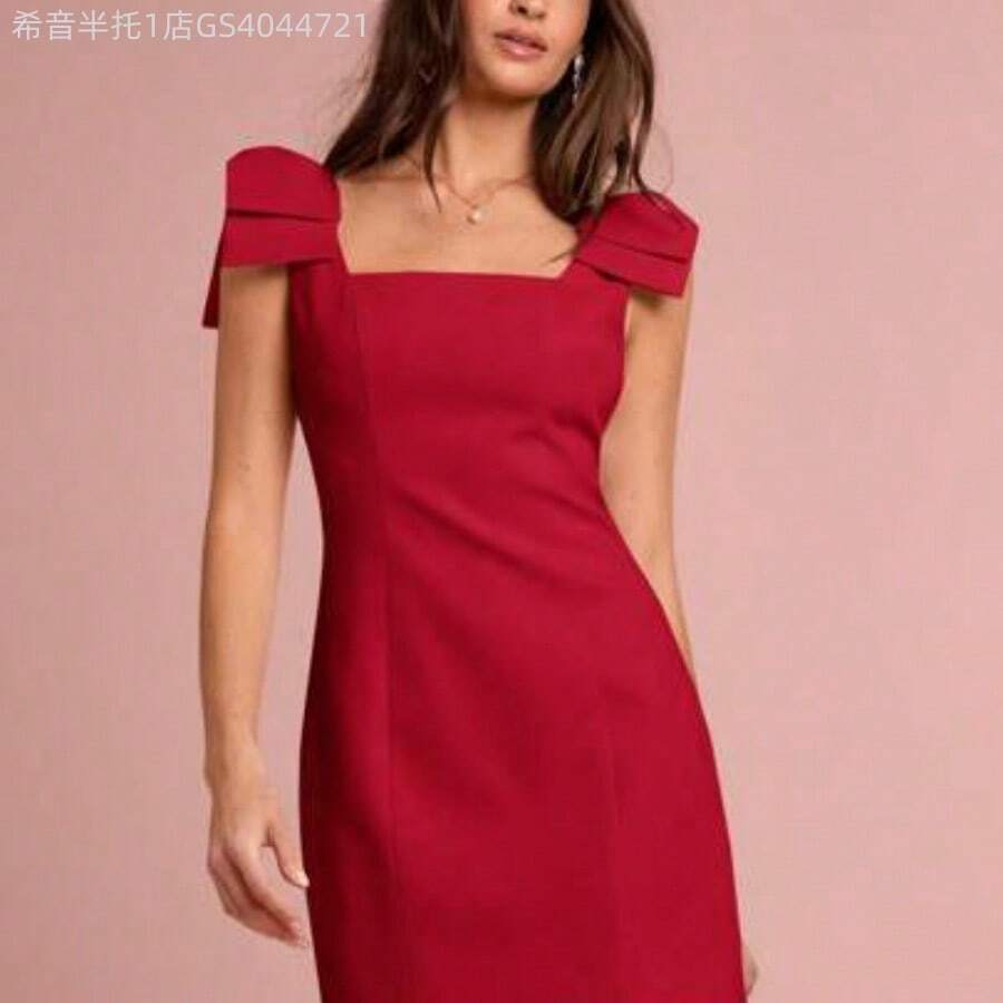 MewMuse.  Vestido mini rosa con gran lazo en el hombro, sin mangas, estilo princesa, romántico para mujer, dulce y elegante para vacaciones, citas, fiestas, graduación, invitadas a bodas, vestido de fiesta, vestidos de verano para mujer, ropa de verano - Rojo - Ver 1
