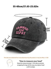 1 boné de beisebol feminino vintage com efeito desgastado, rosa, com bordado "TANNED AND TIPSY", ajustável, chapéu casual para praia e férias, ideal para primavera/verão. - A - Ver 4
