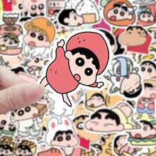 100 Pcs MINISO Crayon Shin-Chan Anime Stickers, -Cut Decals, Cute Labels For Water Bottle Laptop Phone Skateboard Luggage Scrapbooking Journaling, DIY Crafts Planner Decoration Arts - Red - View 2