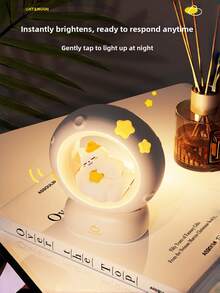 太空貓 LED 小夜燈，觸控感應式可充電檯燈，動物貓咪床頭裝飾燈，可調光，適合女孩與貓咪愛好者的禮物 (貓) - 摘星攬月 - 查看 9