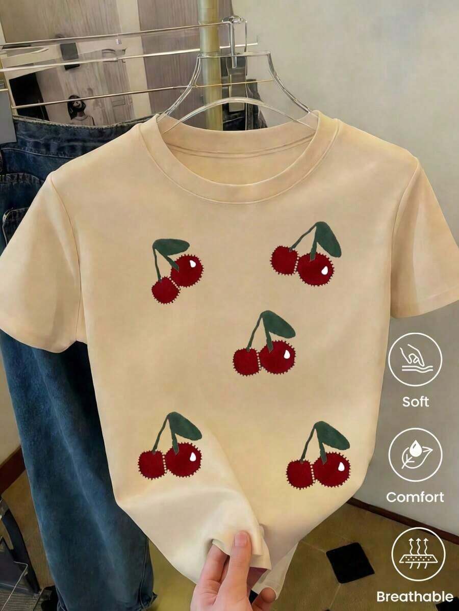 Camiseta de manga corta de nueva moda Primavera/Verano 2026, hecha en México, 200g. 100% Algodón. Camia de manga corta de moda para primavera y verano de 2026, hecha en México, 180 gramos. Estampado de dibujos animados, modelo de pareja, apta para uso interior o exterior. Cuello redondo, unisex, ideal para oficina y ocio. Paquete de una pieza. Diseño con estampado de dibujos animados, adecuado para parejas, perfecto para usar en capas o solo. Cuello redondo, versátil y unisex. Adecuado tanto para ocasiones de oficina como informales. Empaquetado individualmente. La camiseta de manga corta perfecta para el verano. - Albaricoque - Ver 1
