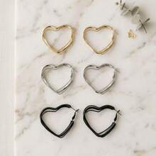6pcs/Set Fashionable Exquisite Elegant Personalized Sweet Versatile Gold Silver Black Heart Combination Earrings Suitable For Women's Daily Wear And Gift Recommendation - Multicolor - View 3