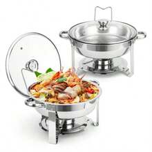 Recipientes para Buffet - Juego de Recipientes Redondos de 6QT con Tapas de Vidrio Transparente, Calentadores de Comida para Buffet - Perfectos para Fiestas en Casa, Eventos de Catering - Oro - Juego de 4 - Ver 10