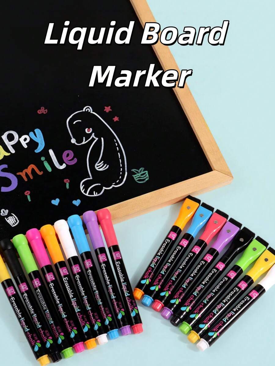 8/16pcs Magnetic Erasable Markers, Colorful Water-Based Dust-Free Liquid Chalk, LED Blackboard Fluorescent Board Pens, Easy To Wipe And Clean, Smooth Writing, Suitable For Glass, Blackboard, Business And Restaurant Use - Marker Pen - View 1