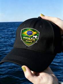 Brazil 2026 Soccer Print, Fashionable Sports Design, Unisex Adjustable Baseball Cap Hat For Men Women Machine Washable Outdoor Sun Hat For Beach - màu đen - Xem 2