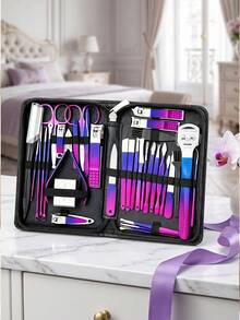 Juego de Cortaúñas de Acero Inoxidable con Degradado de Colores, Kit de Herramientas de Belleza para Manicura con Estuche con Cremallera, Cuidado de Uñas y Eliminación de Piel Muerta - Multicolor - Ver 11