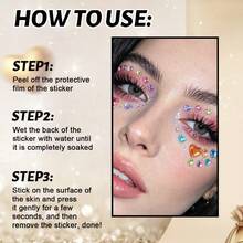 1 Pc Y2K Self-Adhesive Heart Face Gems Stickers, Colorful Rhinestone Jewels, Festival Rave Carnival Party Cosplay Makeup Decor - Multicolor - View 7
