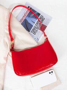 Crocodile Embossed Baguette Underarm Bag Suitable For Daily Commute - Red - View 7