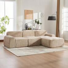 Modular Compression Sofa In Chenille Fabric, Filled With 30D High-Resilience Foam. Easy To Move And Featuring A Non-Slip Base, It Is Ideal For Living Rooms And Other Spaces. Beige - 卡其色 - 查看 2