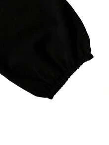 Blusa de manga larga con cuello en V de unicolor para mujer, elegante y esencial para el trayecto de primavera - Negro - Ver 6
