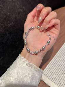 Women Charm Bracelet - Silver - Bow Pearl Necklace - View 15