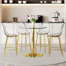 Flexible Bar Set: 89 Cm Glass Table + Bar Stools With A Floating Design – Specially Designed For European Open-Plan Kitchens. Metal Frame With Comfortable Footrest. - Gold - View 12