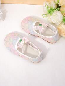 1 Pair Girls' Ombre Rose Lace Princess Shoes, Mesh 3D Floral + Lace Bow Soft Non-Slip Flat Shoes, Suitable For Kindergarten, Birthday Party, Formal Wear, Spring/Summer - Pink - View 5