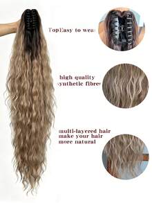 European And American Gradient Color Long Wavy Hair Wig With Water Ripple Effect | High-Temperature Fiber 36-Inch Slouchy Curly Hair Bun Wig, Daily Short Wave Synthetic Ponytail Wig - Multicolor - View 3