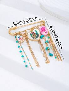 1/4Pcs Western Cowgirl Tassel Brooch Pins Set - Gold Plated Turquoise & Enamel Cactus Cowboy Safety Pin Brooches For Women, Southwestern Jewelry - Multicolor - View 7