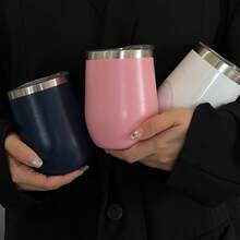 1個 350ml/12oz 雙層不鏽鋼保溫紅酒杯附蓋，真空保溫咖啡杯，防漏可重複使用杯，適用於冷熱飲，便攜旅行杯，適合居家、辦公室、戶外露營派對 - 彩色 - 查看 8