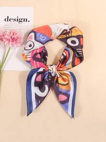 1pc Faux Silk Printed Neckerchief, Versatile Headband/Hair Scarf, Suitable For Daily Use - Blue - View 2