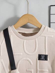 Set de 2 piezas de camiseta de manga corta y pantalones cortos de unicolor informal para niños con bolsa, para verano - Albaricoque - Ver 3