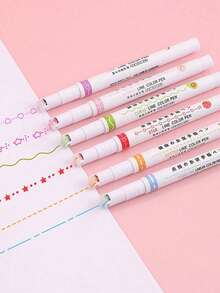 6pcs Wave & Curve Design Journal Marker Pens, Suitable For Journal And Drawing Back To School - Sets - View 5