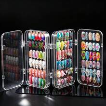 1pc Press-On Nails Storage Box, Three-Fold Four-Page Design, Transparent Press-On Nails Packaging Box, PET Plastic Storage Box, Comes With 30 Pieces Of Double-Sided Adhesive - View 2