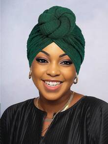 Awegeo 1Pc Women's Solid Color Frontal Handmade Flower Knot African Fashion Turban Hat, Casual Comfortable Breathable Premium Daily Headscarf - A - View 11