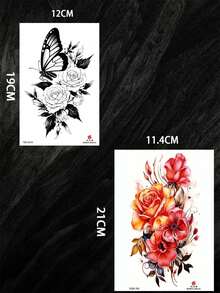 2pcs Waterproof Temporary Tattoo Stickers, Sexy Butterfly & Rose Floral Designs, For Women's Waist & Thigh, Black Butterfly Rose Pattern Paper Tattoo, Applicable For Arms, Legs, Waist, Back, Realistic One-Time Fake Tattoo Stickers - Black - View 11