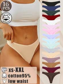 16pcs Ladies Multicolor Cotton Comfortable Breathable Fitted Low Waist Sexy Thongs,Women's Underwear XS-XXL - 彩色 - 查看 1