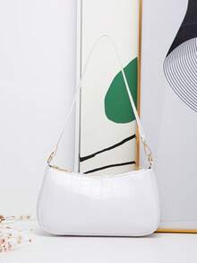 Bolso de Hombro para Mujer con Estampado de Cocodrilo, Elegante y para Uso Diario - Blanco 2 - Ver 8