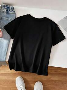 Tween Girl Lemon Pattern Blue Striped Border And "Citrus" Text Print T-Shirt - Black - View 9