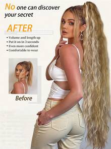 European And American Gradient Color Long Wavy Hair Wig With Water Ripple Effect | High-Temperature Fiber 36-Inch Slouchy Curly Hair Bun Wig, Daily Short Wave Synthetic Ponytail Wig - Multicolor - View 4
