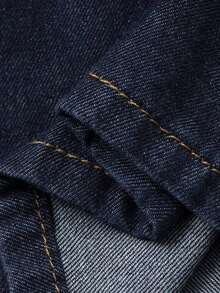 Conjunto de top con manga corta y amarre al frente, y pantalones vaqueros de corte holgado para mujer - Azul - Ver 7