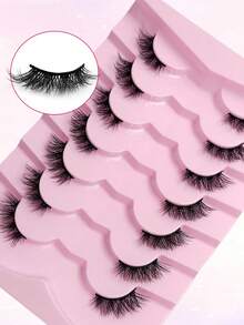 Rikuaild Nuevo 7 pares de pestañas postizas medias suaves y naturales de estilo de ojo de gato, herramientas de maquillaje, pestañas postizas esponjosas y cruzadas para extensión de pestañas - Ver 5