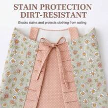 1 pieza Delantal ajustable de lino con estampado floral, estilo princesa lindo con bordes fruncidos y diseño de conejo, bolsillo grande para almacenamiento conveniente de herramientas, resistente al aceite y a las manchas, fácil de limpiar, apto para cocinar, hornear, hacer café, manualidades y regalos de inauguración de casa - Multicolor - Ver 2