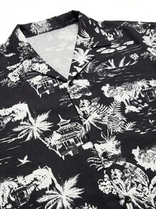FEIAO Men's Retro Polyester Digital Print Short Sleeve Shirt, Classic Tropical Palm Tree Pattern, Versatile & Practical Summer Essential - Multicolor - View 4