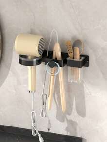 1 pieza Soporte para secador de pelo, sin necesidad de perforación; Soporte para secador de pelo montado en la pared, Organizador de herramientas de peinado de baño 3 en 1, Adecuado para secador de pelo, plancha y rizador, Adecuado para estante de almacenamiento en baño o barbería - Multicolor - Ver 6