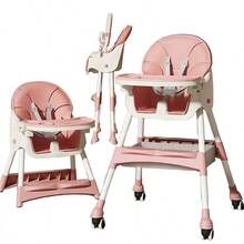 Silla Alta para Bebé Multifuncional 3 en 1, Silla de Comer Ajustable y Plegable con Charola Doble, Silla de Bebé de 6 Meses a 4 Años - Rosa - Ver 6