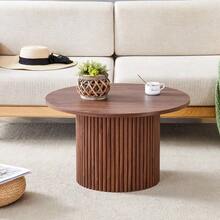 Round MDF Coffee Table, 70 Cm In Diameter: Inspired By Roman Columns, With An Integrated Metal Frame And A Retro-Chic Style For The Living Room. Ideal For European Interiors. - 棕色 - 查看 2