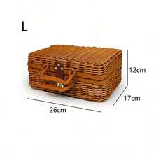 Handwoven Rattan Storage Basket, Multifunctional Desktop Cosmetic Organizer, Wedding Gift & Souvenir Box For Home Bedroom Sundries Arrangement - Brown - View 12