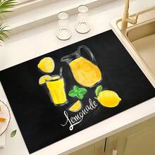1 pieza Alfombrilla absorbente para secar platos con estampado de limón, Alfombrilla absorbente para encimera de máquina de espresso, Alfombrilla absorbente para fregadero, Alfombrilla absorbente suave para grifo, Alfombrilla absorbente para taza de fregadero, Accesorios para cocina y baño - Multicolor - Ver 4