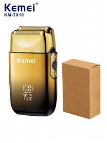 Kemei KM-TX10 熱銷男士電動刮鬍機 往復式貼面刮鬍刀 USB充電 雙刀頭 光頭刮鬍機 高速 7500RPM 數位顯示 3段調速 胡鬚修剪器 父親節禮物 1件 - 金色 - 查看 14